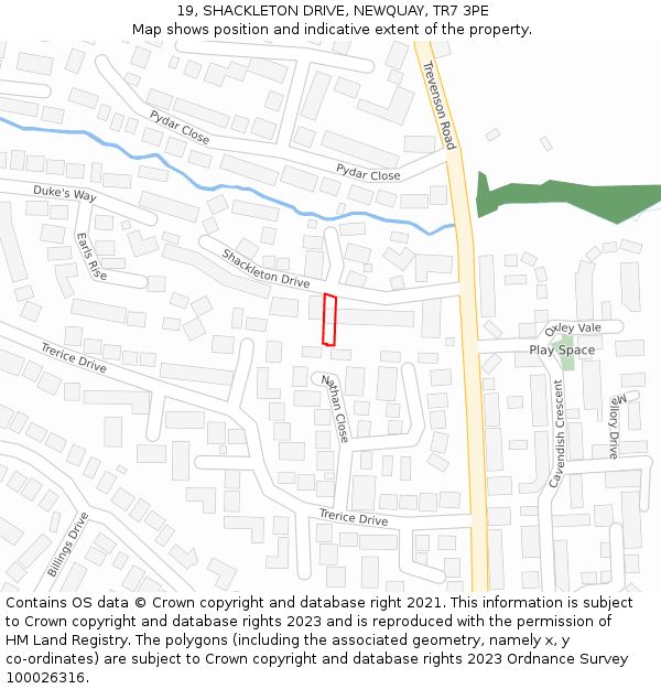 19, SHACKLETON DRIVE, NEWQUAY, TR7 3PE: Location map and indicative extent of plot