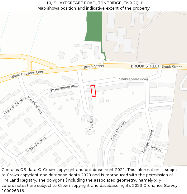 19, SHAKESPEARE ROAD, TONBRIDGE, TN9 2QH: Location map and indicative extent of plot