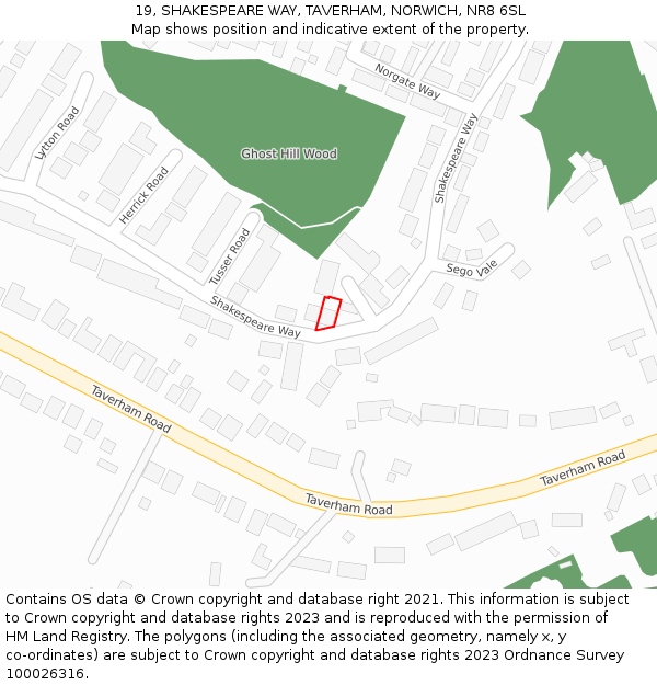 19, SHAKESPEARE WAY, TAVERHAM, NORWICH, NR8 6SL: Location map and indicative extent of plot