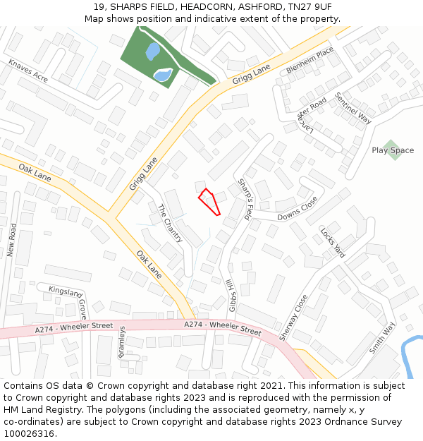 19, SHARPS FIELD, HEADCORN, ASHFORD, TN27 9UF: Location map and indicative extent of plot