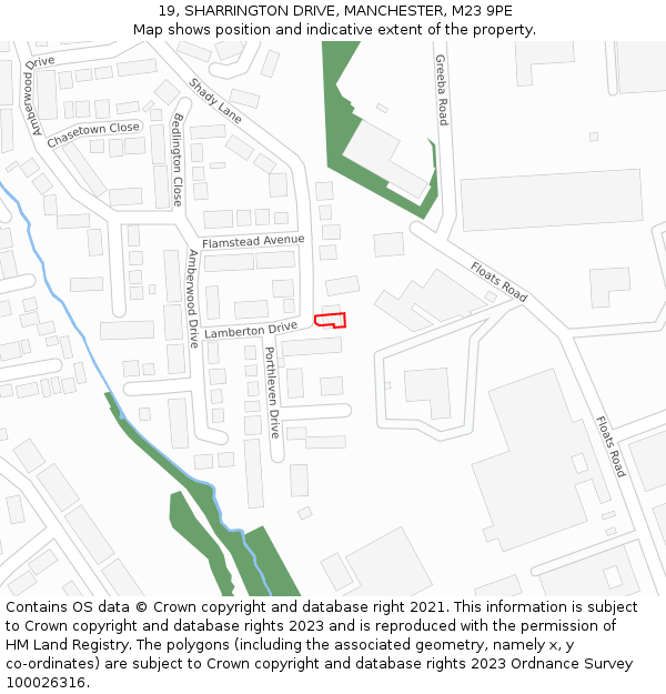 19, SHARRINGTON DRIVE, MANCHESTER, M23 9PE: Location map and indicative extent of plot