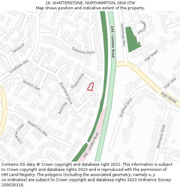 19, SHATTERSTONE, NORTHAMPTON, NN4 0TW: Location map and indicative extent of plot