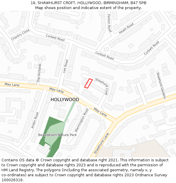 19, SHAWHURST CROFT, HOLLYWOOD, BIRMINGHAM, B47 5PB: Location map and indicative extent of plot