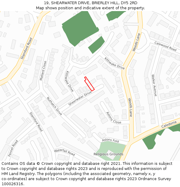 19, SHEARWATER DRIVE, BRIERLEY HILL, DY5 2RD: Location map and indicative extent of plot