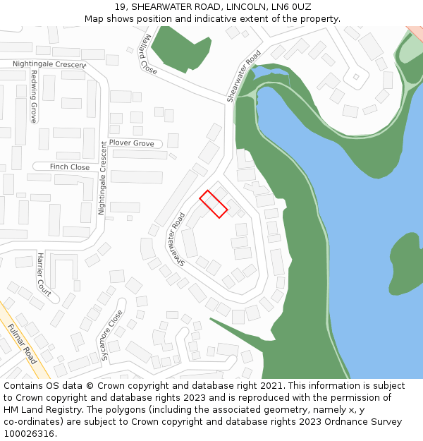 19, SHEARWATER ROAD, LINCOLN, LN6 0UZ: Location map and indicative extent of plot