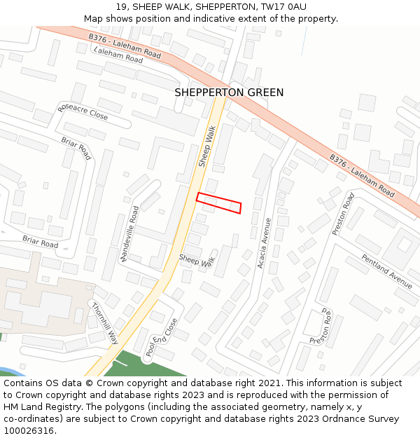 19, SHEEP WALK, SHEPPERTON, TW17 0AU: Location map and indicative extent of plot