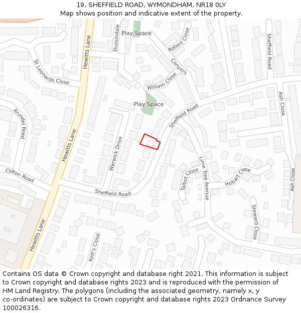 19, SHEFFIELD ROAD, WYMONDHAM, NR18 0LY: Location map and indicative extent of plot