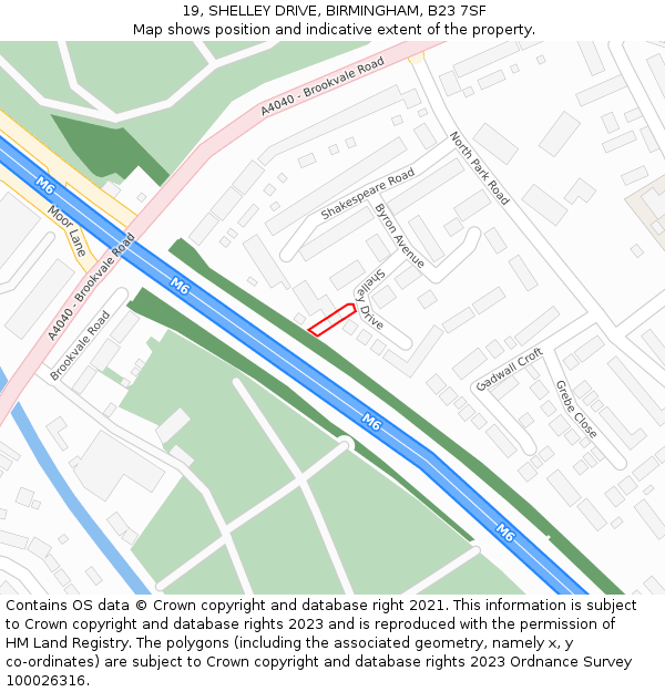 19, SHELLEY DRIVE, BIRMINGHAM, B23 7SF: Location map and indicative extent of plot