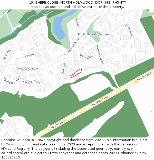 19, SHERE CLOSE, NORTH HOLMWOOD, DORKING, RH5 4TT: Location map and indicative extent of plot