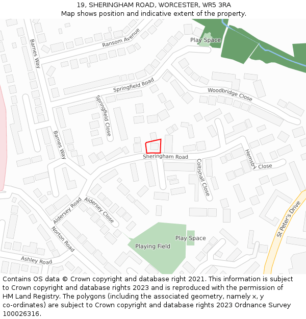 19, SHERINGHAM ROAD, WORCESTER, WR5 3RA: Location map and indicative extent of plot
