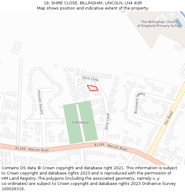 19, SHIRE CLOSE, BILLINGHAY, LINCOLN, LN4 4GR: Location map and indicative extent of plot