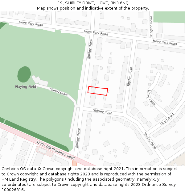 19, SHIRLEY DRIVE, HOVE, BN3 6NQ: Location map and indicative extent of plot