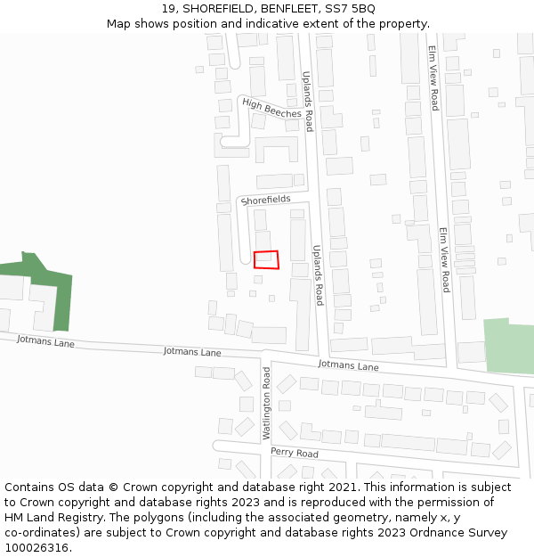 19, SHOREFIELD, BENFLEET, SS7 5BQ: Location map and indicative extent of plot