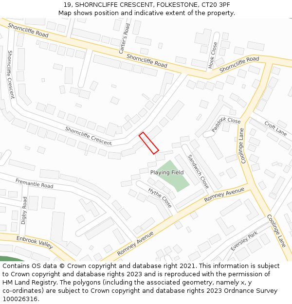 19, SHORNCLIFFE CRESCENT, FOLKESTONE, CT20 3PF: Location map and indicative extent of plot