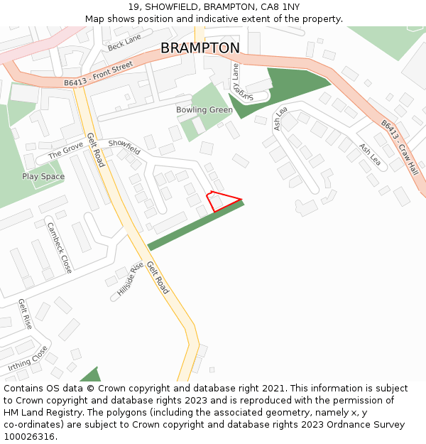 19, SHOWFIELD, BRAMPTON, CA8 1NY: Location map and indicative extent of plot