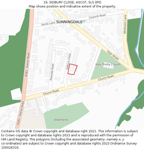 19, SIDBURY CLOSE, ASCOT, SL5 0PD: Location map and indicative extent of plot