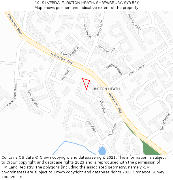 19, SILVERDALE, BICTON HEATH, SHREWSBURY, SY3 5EY: Location map and indicative extent of plot