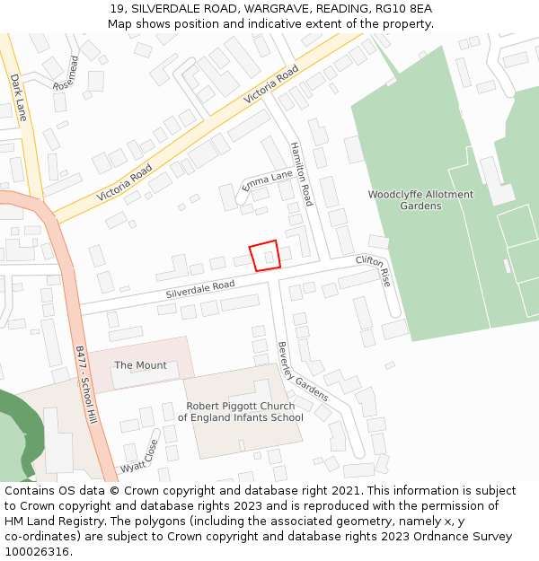 19, SILVERDALE ROAD, WARGRAVE, READING, RG10 8EA: Location map and indicative extent of plot