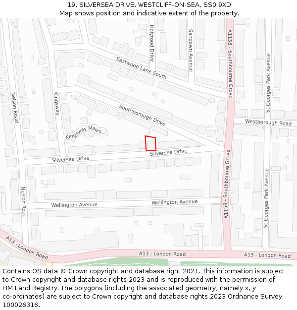 19, SILVERSEA DRIVE, WESTCLIFF-ON-SEA, SS0 9XD: Location map and indicative extent of plot