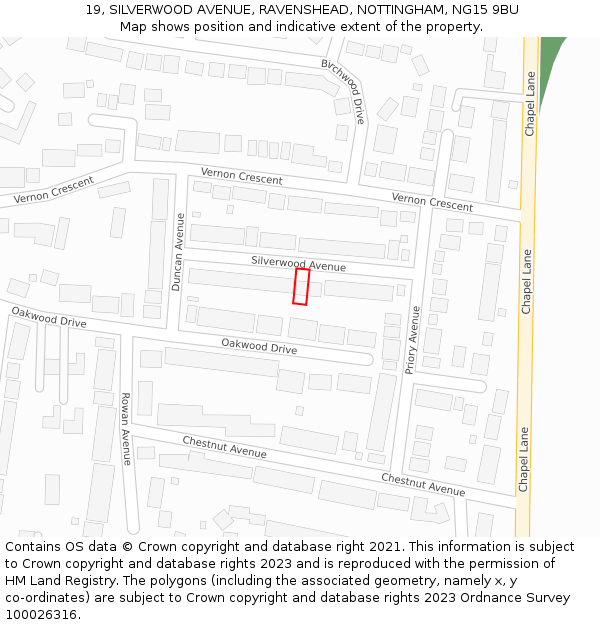 19, SILVERWOOD AVENUE, RAVENSHEAD, NOTTINGHAM, NG15 9BU: Location map and indicative extent of plot