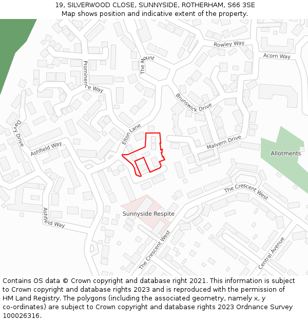 19, SILVERWOOD CLOSE, SUNNYSIDE, ROTHERHAM, S66 3SE: Location map and indicative extent of plot