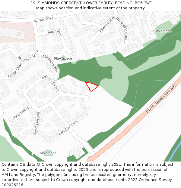 19, SIMMONDS CRESCENT, LOWER EARLEY, READING, RG6 3WF: Location map and indicative extent of plot