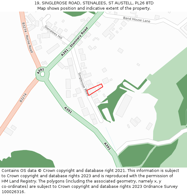 19, SINGLEROSE ROAD, STENALEES, ST AUSTELL, PL26 8TD: Location map and indicative extent of plot