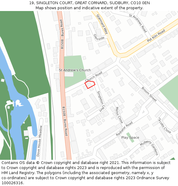 19, SINGLETON COURT, GREAT CORNARD, SUDBURY, CO10 0EN: Location map and indicative extent of plot