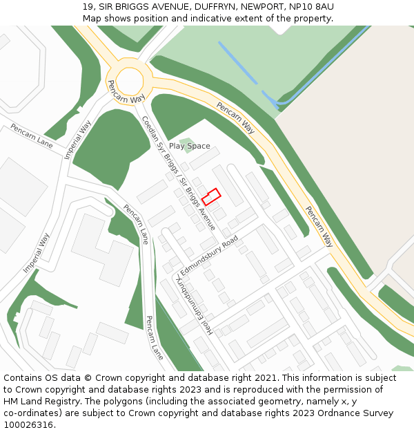 19, SIR BRIGGS AVENUE, DUFFRYN, NEWPORT, NP10 8AU: Location map and indicative extent of plot