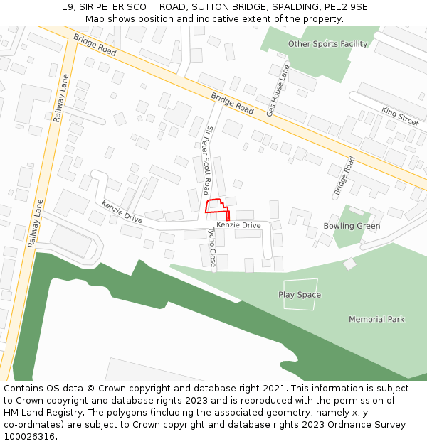 19, SIR PETER SCOTT ROAD, SUTTON BRIDGE, SPALDING, PE12 9SE: Location map and indicative extent of plot