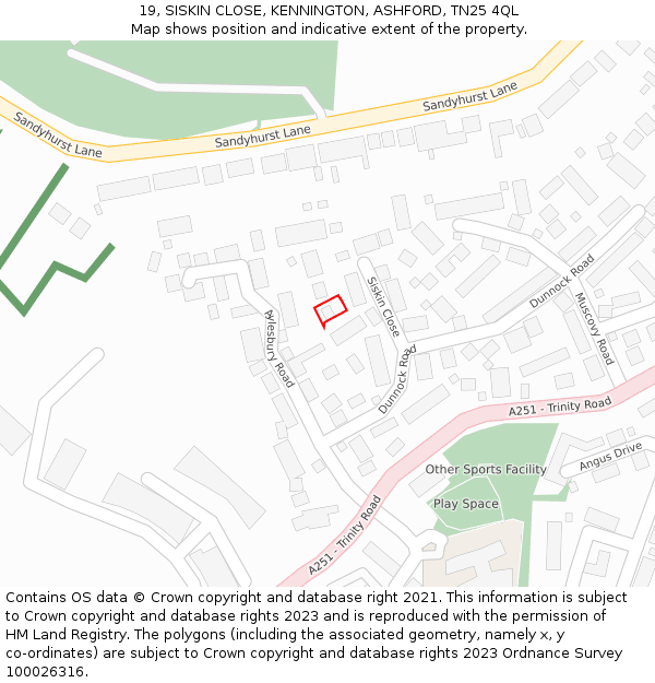 19, SISKIN CLOSE, KENNINGTON, ASHFORD, TN25 4QL: Location map and indicative extent of plot