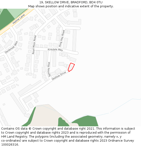19, SKELLOW DRIVE, BRADFORD, BD4 0TU: Location map and indicative extent of plot