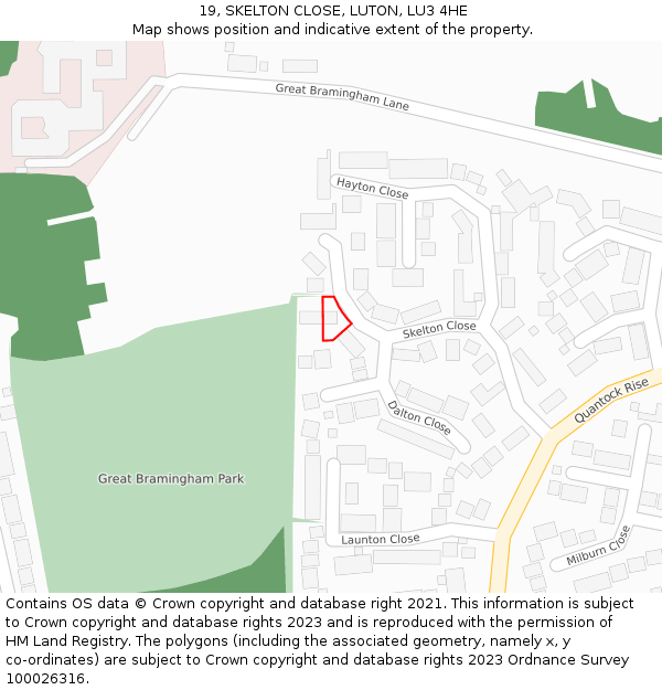 19, SKELTON CLOSE, LUTON, LU3 4HE: Location map and indicative extent of plot