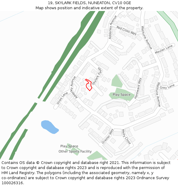 19, SKYLARK FIELDS, NUNEATON, CV10 0GE: Location map and indicative extent of plot