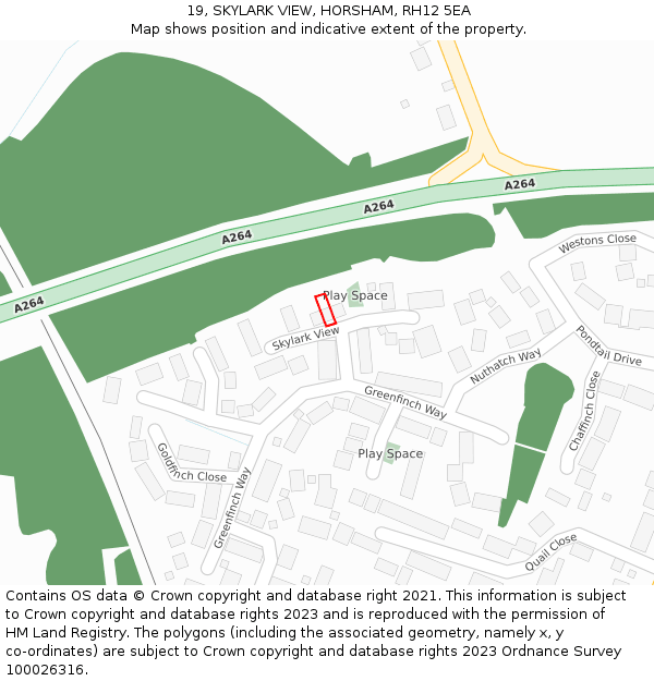 19, SKYLARK VIEW, HORSHAM, RH12 5EA: Location map and indicative extent of plot