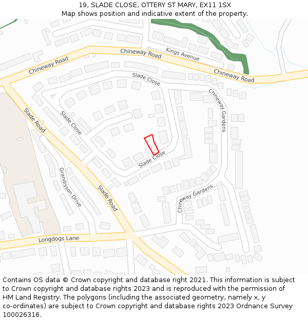 19, SLADE CLOSE, OTTERY ST MARY, EX11 1SX: Location map and indicative extent of plot