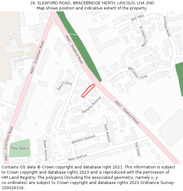 19, SLEAFORD ROAD, BRACEBRIDGE HEATH, LINCOLN, LN4 2ND: Location map and indicative extent of plot