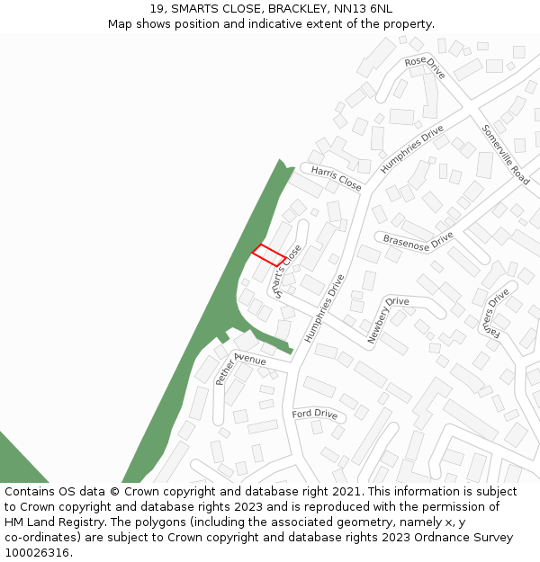 19, SMARTS CLOSE, BRACKLEY, NN13 6NL: Location map and indicative extent of plot