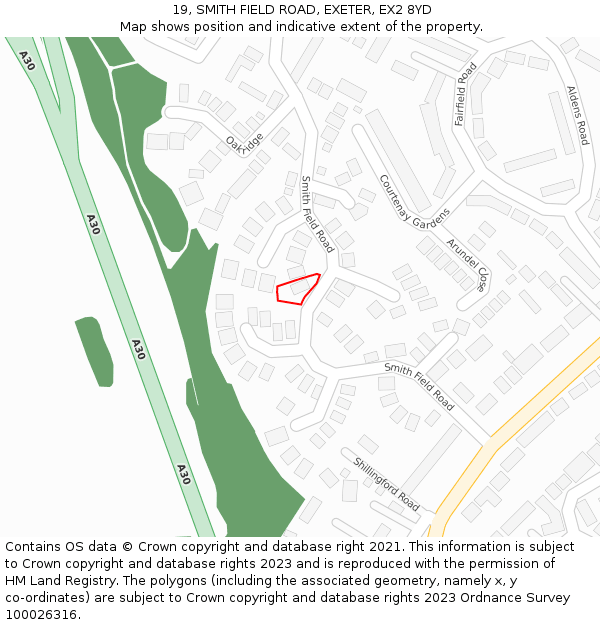 19, SMITH FIELD ROAD, EXETER, EX2 8YD: Location map and indicative extent of plot