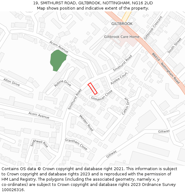 19, SMITHURST ROAD, GILTBROOK, NOTTINGHAM, NG16 2UD: Location map and indicative extent of plot