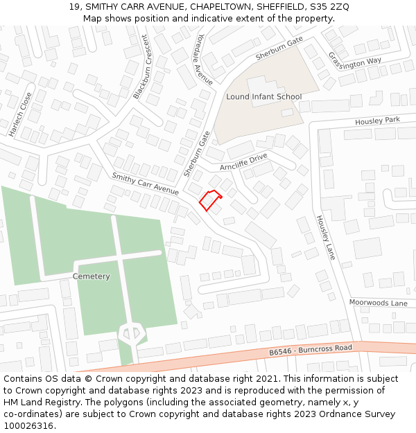 19, SMITHY CARR AVENUE, CHAPELTOWN, SHEFFIELD, S35 2ZQ: Location map and indicative extent of plot