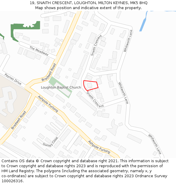 19, SNAITH CRESCENT, LOUGHTON, MILTON KEYNES, MK5 8HQ: Location map and indicative extent of plot