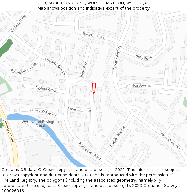 19, SOBERTON CLOSE, WOLVERHAMPTON, WV11 2QX: Location map and indicative extent of plot