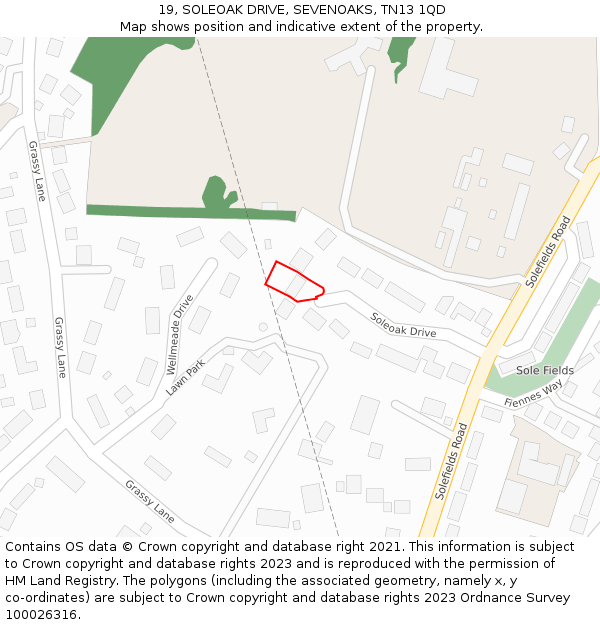 19, SOLEOAK DRIVE, SEVENOAKS, TN13 1QD: Location map and indicative extent of plot