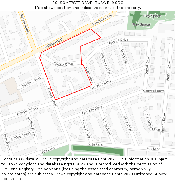 19, SOMERSET DRIVE, BURY, BL9 9DG: Location map and indicative extent of plot