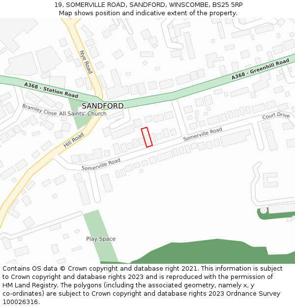 19, SOMERVILLE ROAD, SANDFORD, WINSCOMBE, BS25 5RP: Location map and indicative extent of plot