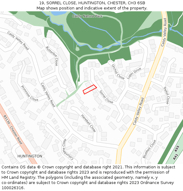 19, SORREL CLOSE, HUNTINGTON, CHESTER, CH3 6SB: Location map and indicative extent of plot