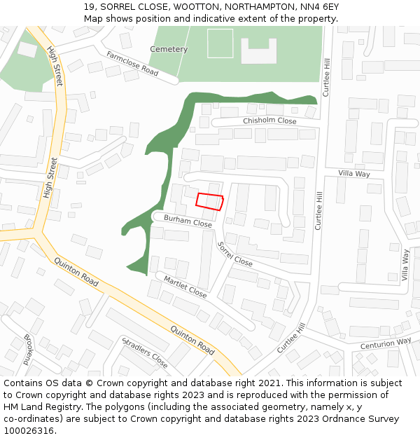 19, SORREL CLOSE, WOOTTON, NORTHAMPTON, NN4 6EY: Location map and indicative extent of plot