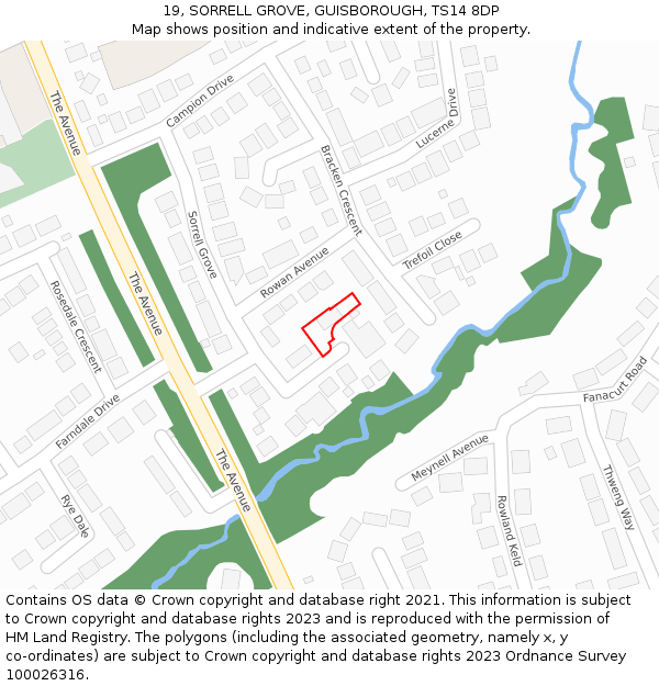 19, SORRELL GROVE, GUISBOROUGH, TS14 8DP: Location map and indicative extent of plot