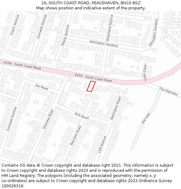 19, SOUTH COAST ROAD, PEACEHAVEN, BN10 8SZ: Location map and indicative extent of plot